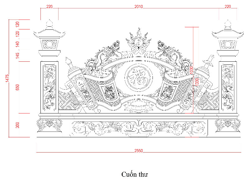 bản vẽ cuốn thư đá