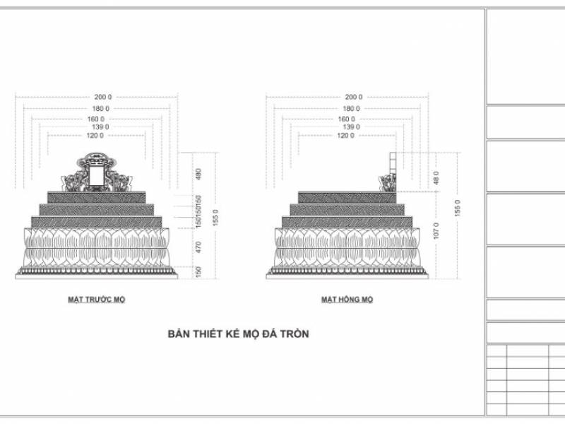 Thông qua bản vẽ, người thiết kế sẽ chọn vị trí hoa văn hợp lý – có thể ở viền mái, cột, chân đế hoặc mặt trước bia mộ. Từng đường nét tuy nhẹ nhàng nhưng phải thể hiện được “hồn” của nghề đá mỹ nghệ truyền thống