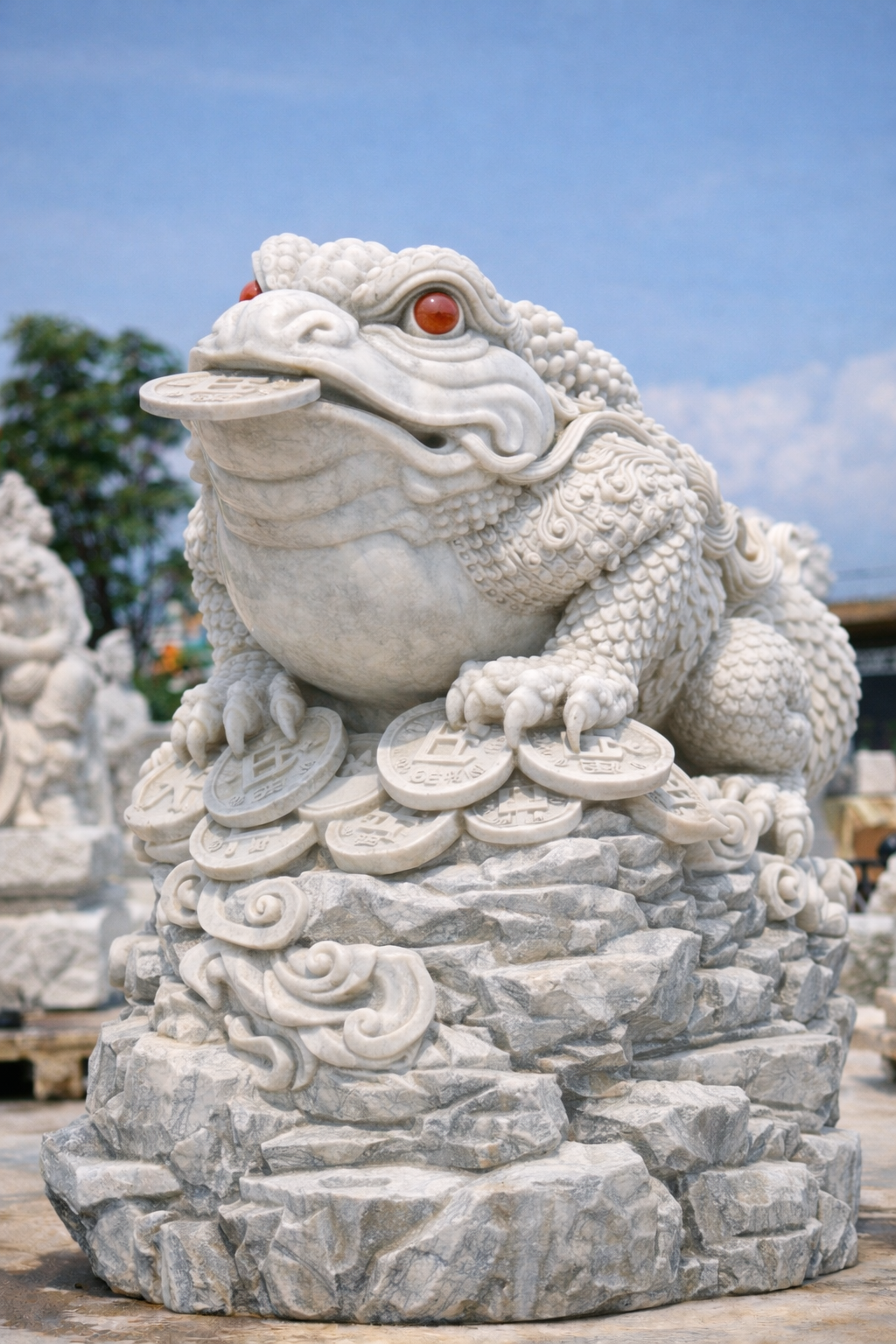 Thiềm Thừ hay cóc ba chân là linh vật gắn liền với tài lộc. Hình ảnh Thiềm Thừ ngậm tiền tượng trưng cho việc mang của cải đến cho doanh nghiệp