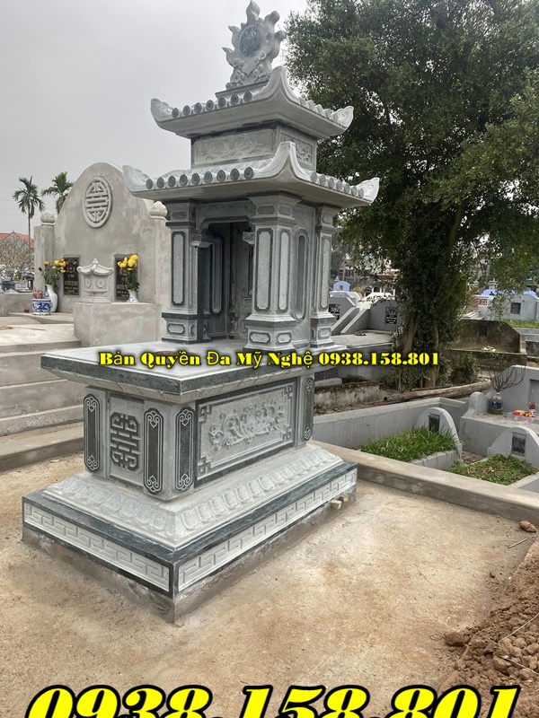 307 Bán - thiết kế mẫu mộ đá có mái Cần Thơ đá xanh nguyên khối
