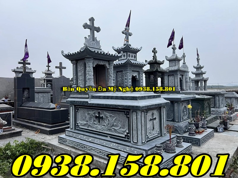 302 Bán - thiết kế mẫu mộ đá có mái Đồng Nai đá xanh nguyên khối